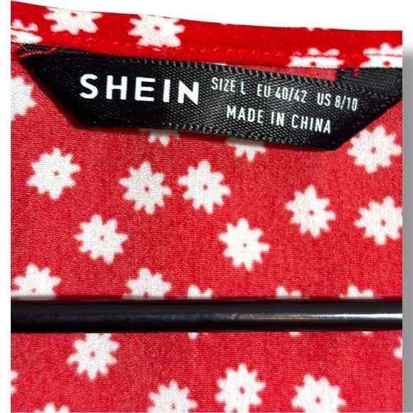 Shein Vibrant Red & White Floral Ditsy Print Front Cutout Lightweight Mini Dress - Picture 8 of 16